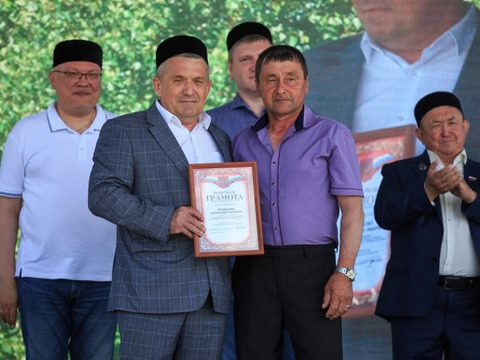 Награждение участника праздника грамотой на сцене